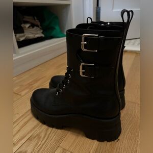 Gianvito Rossi black leather motorcycle boots